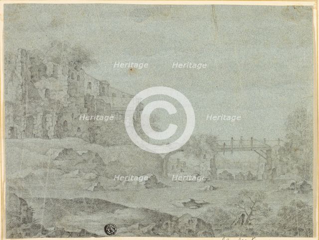 Ruins Overlooking River with Bridge, n.d. Creator: Adriaen van de Venne.