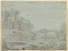 Ruins Overlooking River with Bridge, n.d. Creator: Adriaen van de Venne