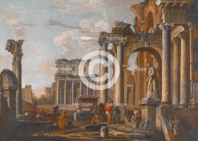 Ruins with the Temple of Antoninus and Faustina, about 1727-1730. Creator: Giovanni Paolo Panini.