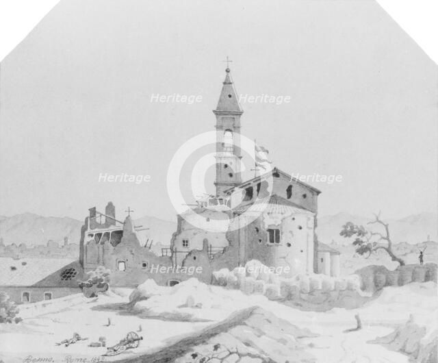 Ruins with Cannon and Soldiers (from Cropsey Album), 1849. Creator: Benno Friedrich Toermer.