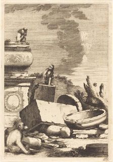 Ruins with Monkeys and an Owl, c. 1650. Creator: Bernhard Zaech