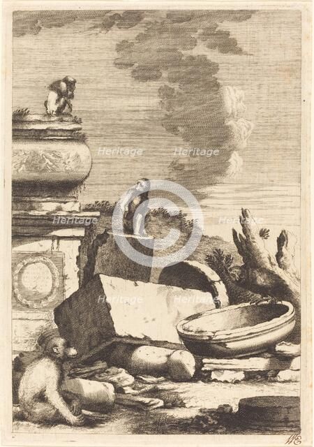 Ruins with Monkeys and an Owl, c. 1650. Creator: Bernhard Zaech.