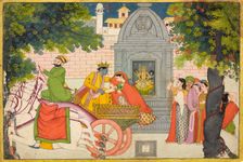 Rukmini elopes with Krishna, folio from a Bhagavata Purana, ca. 1780. Creator: Unknown