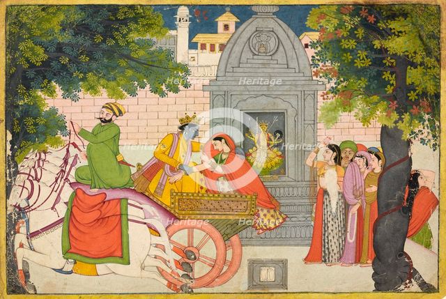 Rukmini elopes with Krishna, folio from a Bhagavata Purana, ca. 1780. Creator: Unknown.