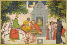 Rukmini elopes with Krishna, folio from a Bhagavata Purana, ca. 1780. Creator: Unknown