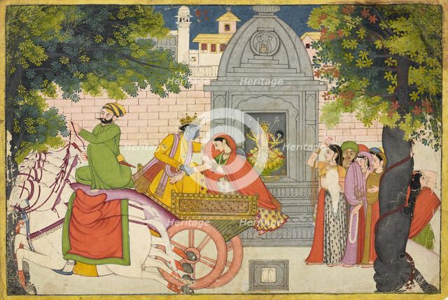 Rukmini elopes with Krishna, folio from a Bhagavata Purana, ca. 1780. Creator: Unknown.
