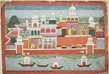 Rukmini Seeks Krishna's Permission to Visit her Brother Rukma, page from a manuscript..., c.1775. Creator: Unknown