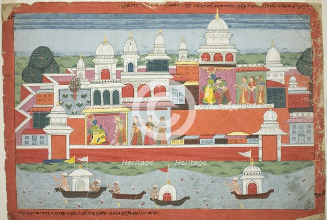 Rukmini Seeks Krishna's Permission to Visit her Brother Rukma, page from a manuscript..., c.1775. Creator: Unknown.