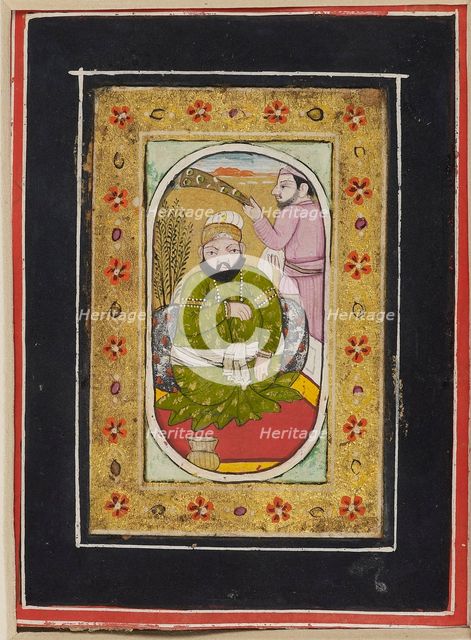 Ruler wearing a green jama attended by a morchal bearer, late 18th century. Artist: Unknown.