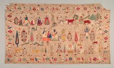 Rumal Decorated with Scenes of Krishna's Life, 1700s. Creator: Unknown
