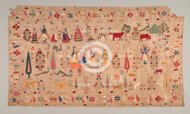 Rumal Decorated with Scenes of Krishna's Life, 1700s. Creator: Unknown.