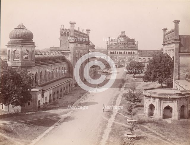 Rumi Darwaza and gateway of the Bara Imambara (left) with 'jawab' (Facsimilie Gatewa..., 1860s-70s. Creator: Unknown.