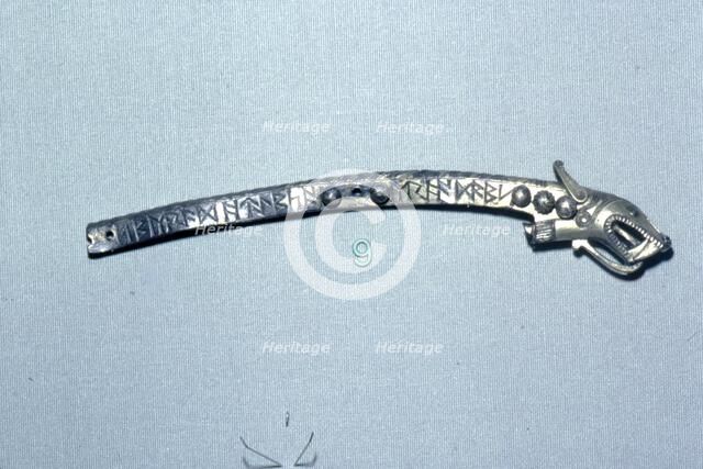 Runic inscription on Anglo-Saxon Silver-Gift Mount, c7th century. Artist: Unknown.