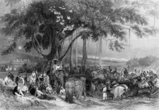 Runjeet Singh and his Suwarree, or Cavalcade of Seiks 1838. Creator: George Francis White