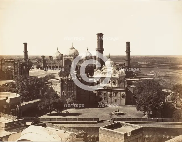 Runjeet Singh's Tomb and the Great Mosque at Lahore, 1858-61. Creator: Unknown.