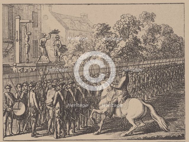 Running the gauntlet. Illustration from Elementartwerk by J.B. Basedow, 1774. Artist: Chodowiecki, Daniel Nikolaus (1726-1801)