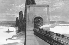 'Running the first train over the new Forth Bridge 1890. Creator: Unknown