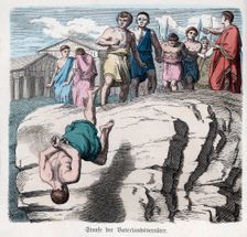 Running to the Tarpeia rock, place from where traitors of the country were thrown, engraving 1866