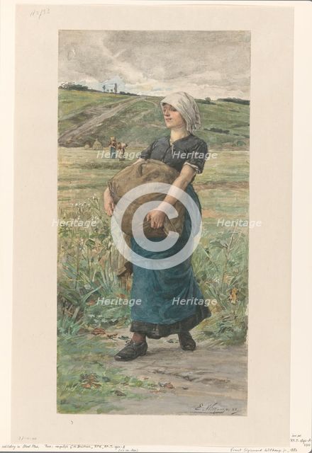 Running woman with a heavy bag, 1883. Creator: Ernst Witkamp.