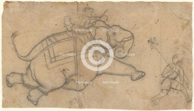 Running Elephant (recto); Practice Sheet of Elephant Sketches (verso), mid-18th century. Creator: Unknown.