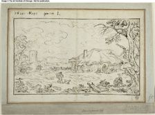 Rural Crossroads, with Farm Buildings in Foreground, 1734. Creator: Carlo Antonio Tavella