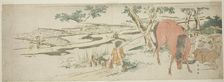 Rural Scene in Early Summer: Peasants Transplanting Rice and a Man Washing a Horse, late 1790s. Creator: Katsukawa Shun'ei