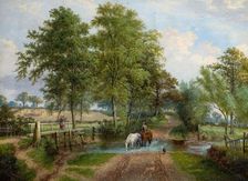 Rural Scene With Horses at Stream, 1870s. Creator: J. Jolly
