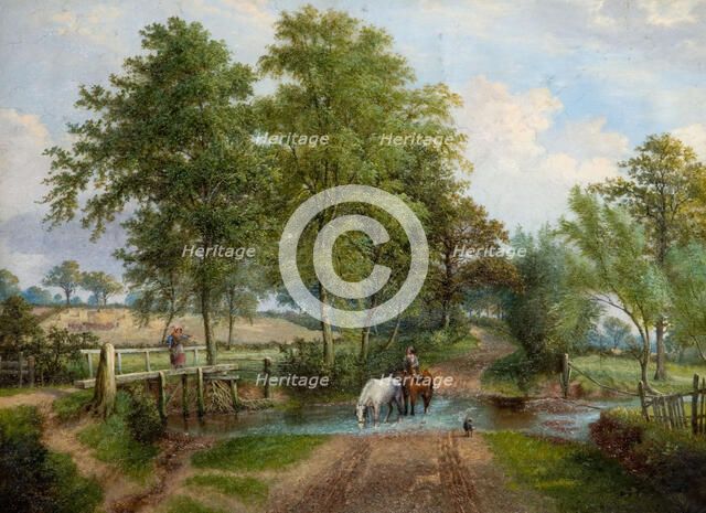 Rural Scene With Horses at Stream, 1870s. Creator:  J. Jolly.