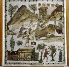 Rural Scenes on Roman Floor-Mosaic from Tabarka, Tunisia, 4th century