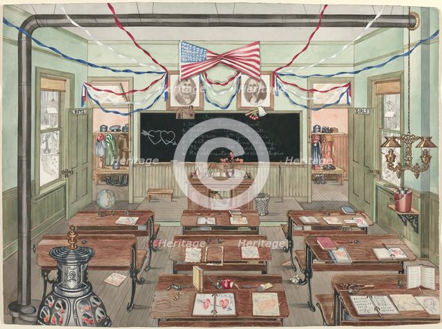 Rural School Room, 1900, 1935/1942. Creator: Perkins Harnly.