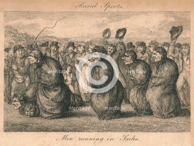 'Rural Sports - Men running in Sacks', late 18th-early 19th century. Creator: Unknown.