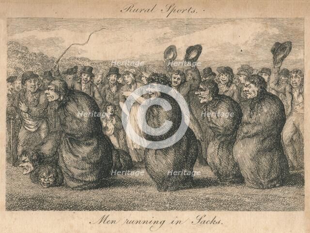 'Rural Sports - Men running in Sacks', late 18th-early 19th century. Creator: Unknown.
