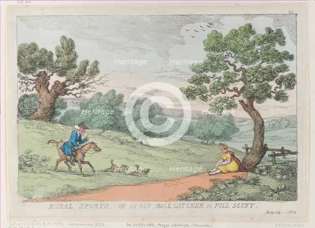 Rural Sports, or an Old Mole Catcher in Full Scent, [1811], reprint., [1811], reprint. Creator: Thomas Rowlandson.