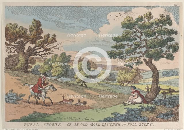 Rural Sports, or an Old Mole Catcher in Full Scent, August 31, 1811., August 31, 1811. Creator: Thomas Rowlandson.