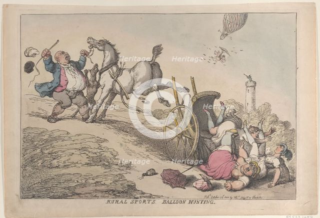 Rural Sports: Balloon Hunting, October 25, 1811., October 25, 1811. Creator: Thomas Rowlandson.