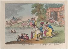 Rural Sports: Cat in a Bowl, April 24, 1811., April 24, 1811. Creator: Thomas Rowlandson
