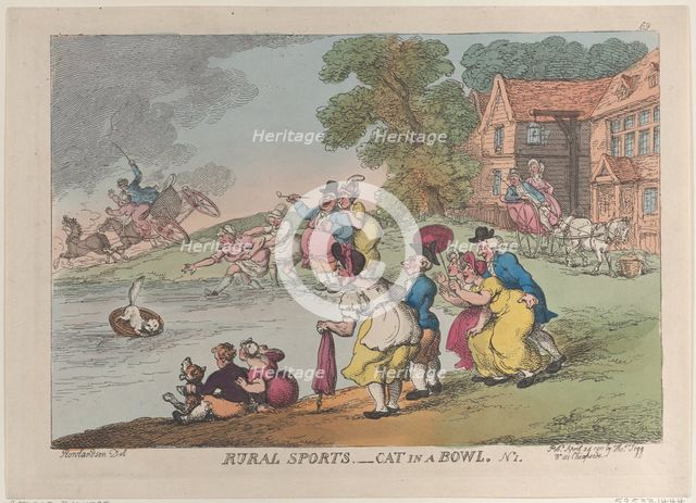 Rural Sports: Cat in a Bowl, April 24, 1811., April 24, 1811. Creator: Thomas Rowlandson.