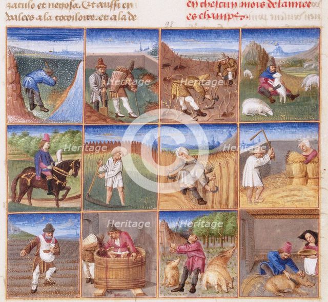 Ruralia commoda. Agricultural calendar from a manuscript of Pietro de' Crescenzi, ca 1470-1475.