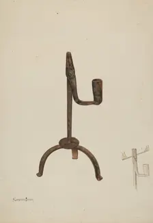 Rush Holder with Candle Socket, c. 1937. Creator: H. Langden Brown