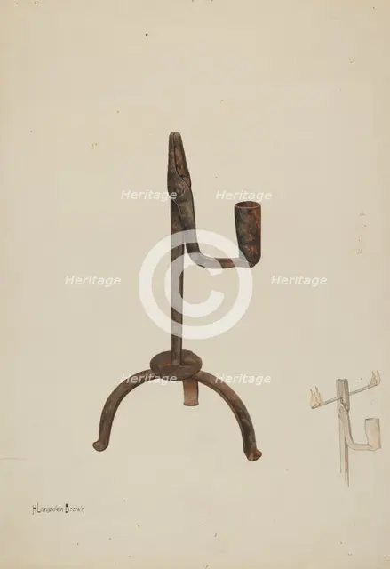 Rush Holder with Candle Socket, c. 1937. Creator: H. Langden Brown.