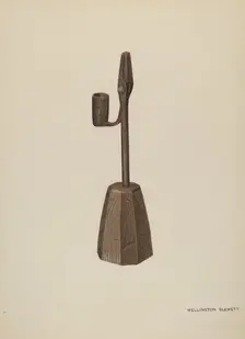 Rush Holder with Candle Socket, c. 1937. Creator: Wellington Blewett