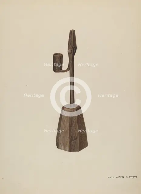 Rush Holder with Candle Socket, c. 1937. Creator: Wellington Blewett.
