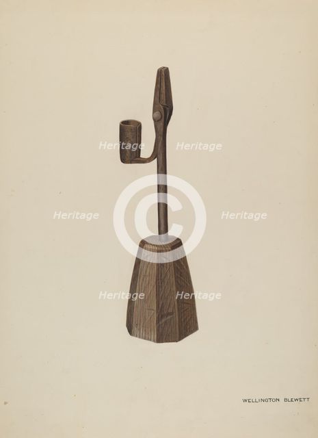Rush Holder with Candle Socket, c. 1937. Creator: Wellington Blewett.