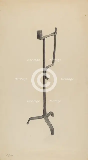 Rush Light and Candle Holder, c. 1938. Creator: Benjamin Resnick.