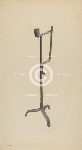 Rush Light and Candle Holder, c. 1938. Creator: Benjamin Resnick.