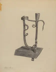 Rush Light and Candle Holder, c. 1938. Creator: Filippo Porreca