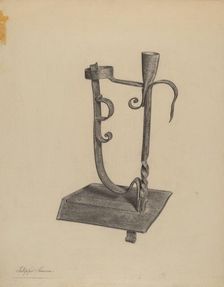 Rush Light and Candle Holder, c. 1938. Creator: Filippo Porreca