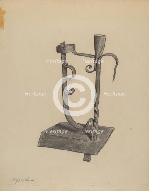 Rush Light and Candle Holder, c. 1938. Creator: Filippo Porreca.