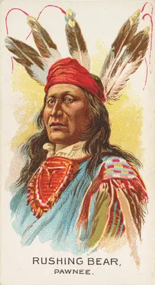 Rushing Bear, Pawnee, from the American Indian Chiefs series (N2) for Allen & Ginter Cigar..., 1888. Creator: Allen & Ginter