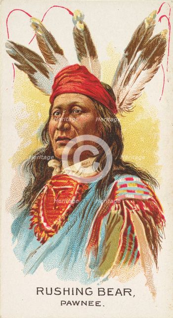 Rushing Bear, Pawnee, from the American Indian Chiefs series (N2) for Allen & Ginter Cigar..., 1888. Creator: Allen & Ginter.